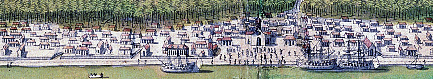 vue d\'une ville de Nouvelle France au XVIIIe siècle